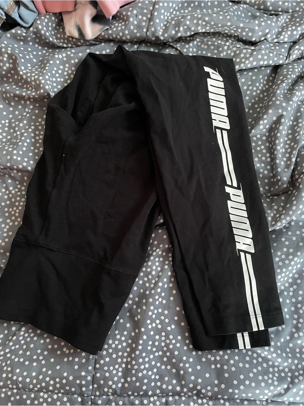 Puma Black Leggings with White Side Logo Stripe